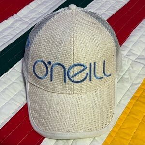O’Neill Straw Trucker Hat Blue Embroidered Logo Beach Vibe surf woven